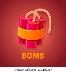 Bomba a punto de detonar ilustración .vector en fondo rojo