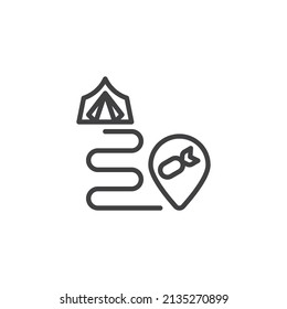 Bomb Attack Refugee Camp Line Icon. Linear Style Sign For Mobile Concept And Web Design. Refugee Camp Outline Vector Icon. Symbol, Logo Illustration. Vector Graphics