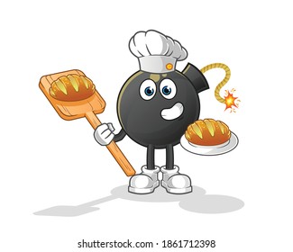 bomb baker with bread cartoon. cartoon mascot vector
