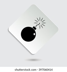 bomb - black vector icon  on a paper button