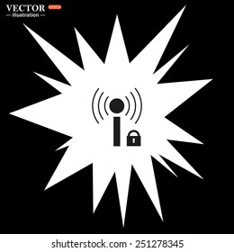 Bomb, blast. Explosion, cotton. Flash, an explosion on a black background. Wireless network access is closed, locked, vector illustration, EPS 10