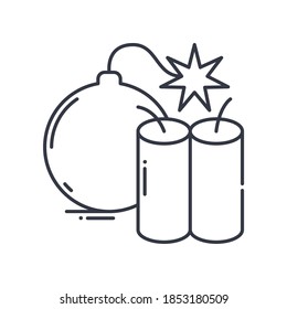 Bomb Blast Symbol. Lineare einzelne Illustration, dünne Linie, Vektorgrafik. Kontur-Symbol für Webdesign mit bearbeitbarem Strich auf weißem Hintergrund.