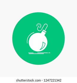 Bomb, boom, danger, ddos, explosion White Glyph Icon in Circle. Vector Button illustration