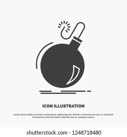 Bomb, boom, danger, ddos, explosion Icon. glyph vector gray symbol for UI and UX, website or mobile application