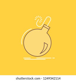 Bomb, boom, danger, ddos, explosion Flat Line Filled Icon. Beautiful Logo button over yellow background for UI and UX, website or mobile application