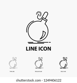 Bomb, boom, danger, ddos, explosion Icon in Thin, Regular and Bold Line Style. Vector illustration