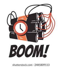 Bomba boom dinamita concepto de efecto. Ilustración de Diseño gráfico plano de Vector	