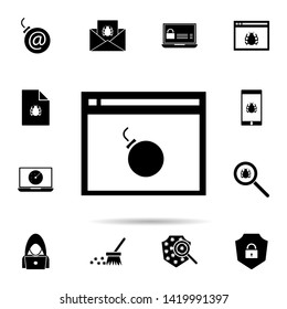 bomb in the browser icon. Universal set of hacker for website design and development, app development