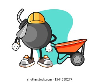 Bomb builder cartoon. Mascot Character vector.