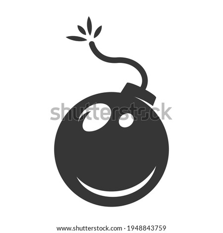 Bomb with burning fuse bold black silhouette icon isolated on white. Grenade, hand frag pictogram. Explosive military weapon, war, terrorism attack symbol vector element for infographic, web.