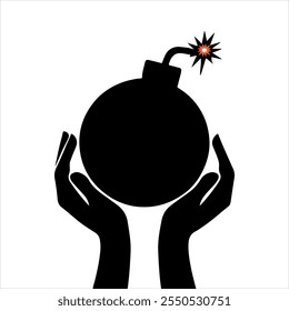 bomb with a burning fuse flat vector, Cartoon bomb with burning fuse, Bomb icon. A bomb with a burning wick