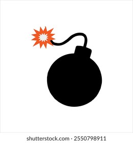 bomba con una mecha en llamas Vector plano, bomba de dibujos animados con mecha en llamas, icono de bomba. Navidades o feliz año Nuevo, bomba 