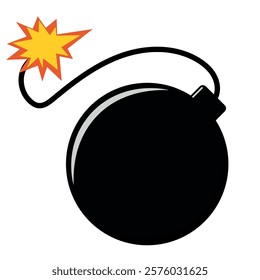 Bomb with Burning Fuse Vector. Simple Colored Illustration. Imminent Explosion. Military TNT. Shocking Revelation. Gossip. Offers Explosions.