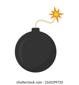 Bomba con mecha en llamas. Elemento plano de arma de bola dinámica. Efecto de auge. Vector aislado en blanco.
