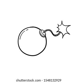 bomb with burning wick hand drawn doodle style on a white background