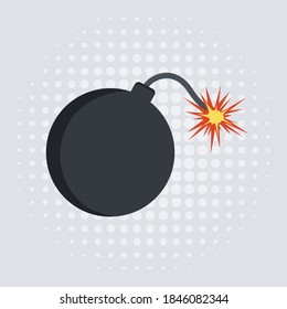 Bomb with burning wick on a white background.