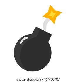 Bomb with burning wick weapon flat vector dynamite sphere bomb