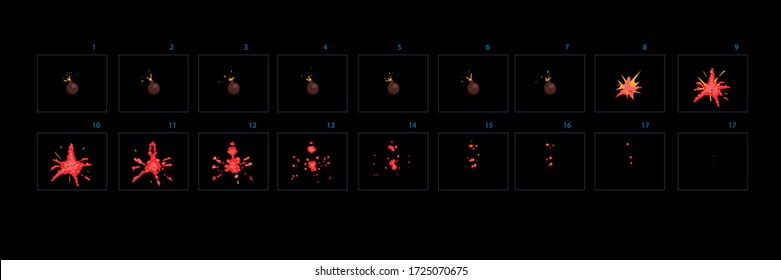 Bomb Burst Animation . Sprite Sheet Of Bomb Burst Effect Animation For Games, Cartoon Or Animation – Vector