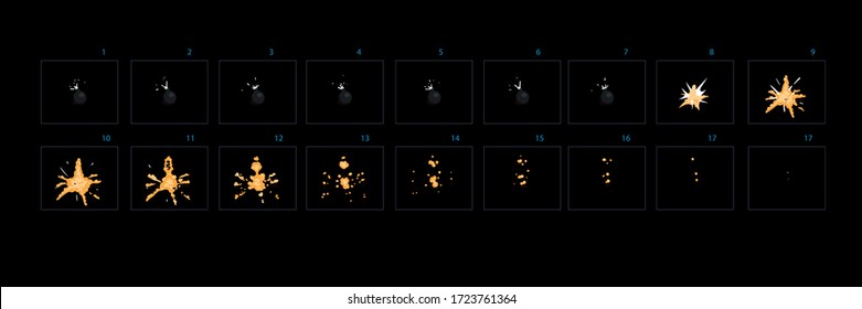 Bomb-Explosion-Animation . Sprite-Sheet der Feuerwerk-Effekt-Animation für Spiele, Cartoon oder Animation - Vektorgrafik