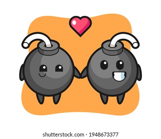 Pareja de personajes de caricatura de bomba con gesto de amor, diseño de estilo lindo para camiseta, pegatina, elemento logo