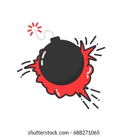 bomb with cartoon explosion icon. concept of retro bombshell badge like army conflict or blow up grenade. simple flat style trend modern logotype graphic art design isolated on white background