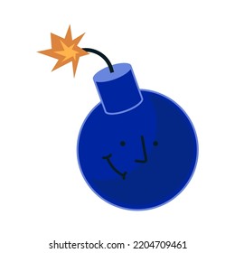 Carácter de bomba. Mascota de arma redonda con emoción y cara divertidas. Colección explosiva de emociones con fetos y ojos. Aislado en el concepto de ilustración dinámica de expresión de fondo blanco