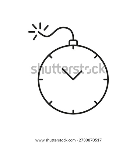 Bomb With Clock Line Icon. Time Management, Deadline Pressure, And Urgency Outline Symbol. Stress And Risk Awareness. Editable Stroke. Isolated Vector Illustration.