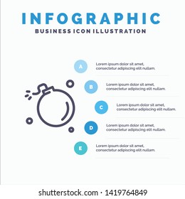 Bomb, Comet, Explosion, Meteor, Science Line icon with 5 steps presentation infographics Background