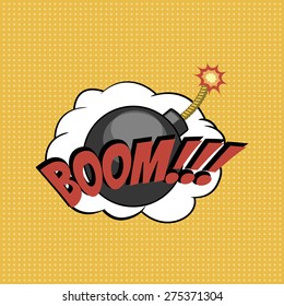 Bomb comic illustration of halftone background. Pop-art style. Vector