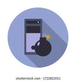 bomb in the computer long shadow icon. Simple color vector of virus and antivirus icons for ui and ux, website or mobile application