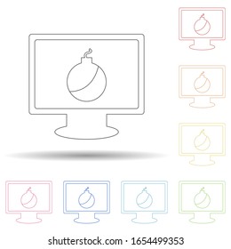 Bombe im Computer in mehrfarbigem Symbol. Einfache dünne Linie, Vektorillustration von Antivirus-Icons für i und ux, Website oder mobile Applikationen
