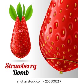 Bomb covered with strawberries texture on a light background