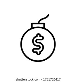 icono del dólar de bomba. Línea simple, contorno de elementos vectores de iconos de bancarrota para ui y ux, sitio web o aplicación móvil