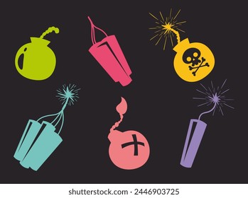 Bomb dynamite boom explosive firecracker tnt isolated set. Vector flat graphic design illustration