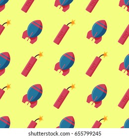 Bomb dynamite fuse vector illustration grenade seamless pattern attack power ball burning detonation explosion