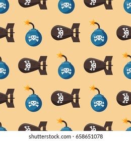 Bomb dynamite fuse vector illustration grenade seamless pattern attack power ball burning detonation explosion