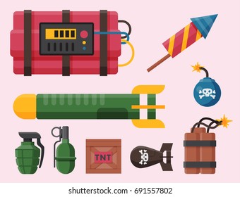 Bomb dynamite fuse vector illustration grenade attack power ball burning detonation explosion