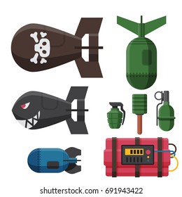 Bomb dynamite fuse vector illustration grenade attack power ball burning detonation explosion