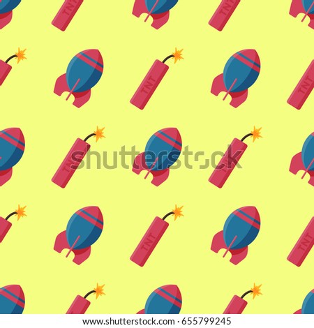 Bomb dynamite fuse vector illustration grenade seamless pattern attack power ball burning detonation explosion