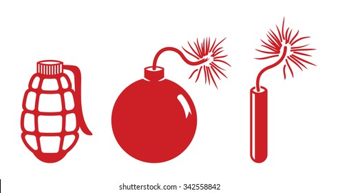 Bomb, dynamite, granate cartoon vector icons