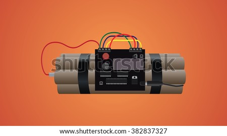 bomb dynamite isolated with timer and wire and orange background