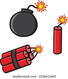 Bombe und Dynamitset, handgezeichnet, Vektorgrafik 