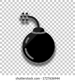 Bombe oder Dynamit, einfaches Logo. Schwarzes Glas-Symbol mit weichem Schatten auf transparentem Hintergrund