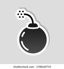 Bombe oder Dynamit, einfaches Logo. Sticker-Stil mit weißer Grenze und einfarbiger Schatten auf grauem Hintergrund