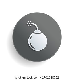 Bomba o dinamita, simple logo. Símbolo de papel blanco sobre botón redondo gris o insignia con sombra