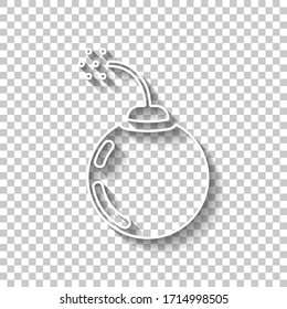 Bomb or dynamite, simple logo. White outline sign with shadow on transparent background