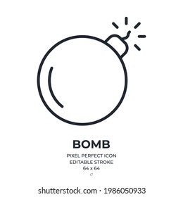 Bomb editable stroke outline icon isolated on white background flat vector illustration. Pixel perfect. 64 x 64.