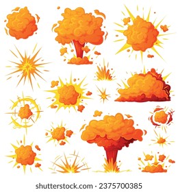 Juego de vectores de nubes naranja brillante de explosión de bomba