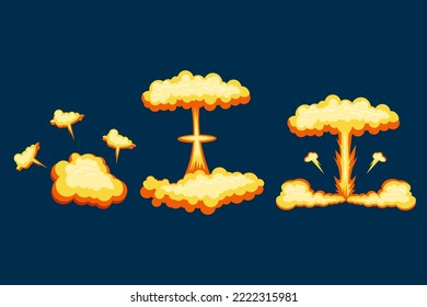 caricatura sobre la explosión de bombas, nubes de bomberos y ilustración vectorial de elementos de humo