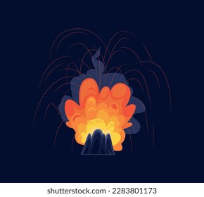 Bomb explosion concept. Fire and destruction, flame with dark smoke and sparks. Military weapon, bomb or dynamite. Poster or banner for website. Cartoon flat vector illustration